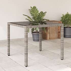 vidaXL Garden Table with glass top grey 90x90x75 cm polyrattan 365588