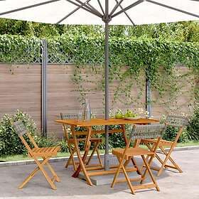 vidaXL Folding Garden Chairs 4 pcs Grey Poly Rattan/Solid Wood 3214595