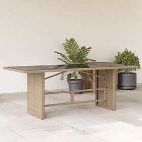 vidaXL Garden Table with glass top beige 190x80x75 cm synthetic rattan 365605