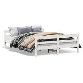 vidaXL Sängram med huvudgavel vit 140x200 cm massiv furu