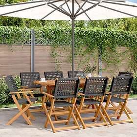 vidaXL Hopfällbara trädgårdsstolar 8 st svart konstrotting/massivt trä 3214558