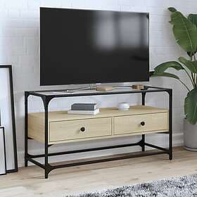 vidaXL Tv-bänk med glasskiva sonoma ek 98x35x51 cm konstruerat trä 846065