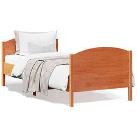 vidaXL Sängram med huvudgavel vaxbrun 90x200 cm massiv furu
