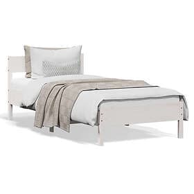 vidaXL Sängram med huvudgavel vit 90x200 cm massiv furu