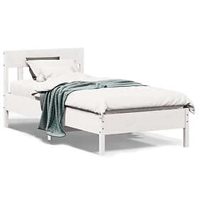 vidaXL Sängram med huvudgavel vit 75x190 cm massivt furu