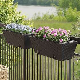 vidaXL Planter Box with Hooks 2-piece Artificial Rattan Black