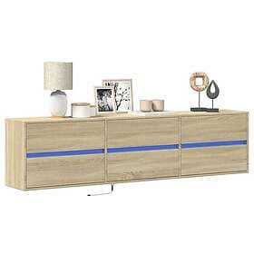 vidaXL Väggmonterad tv-bänk LEDs sonoma-ek 180x31x45 cm 3307935