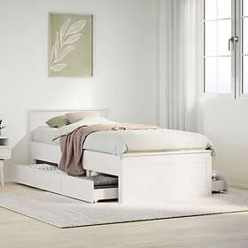 vidaXL Sängram utan madrass med huvudgavel vit 100x200 cm massiv furu