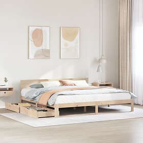 vidaXL Sängram med lådor 200x200 cm massiv furu