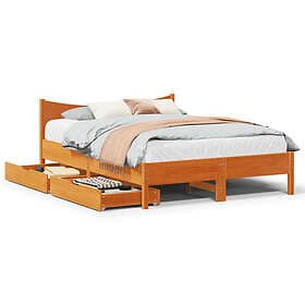 vidaXL Sängram med lådor vaxbrun 150x200 cm massiv furu