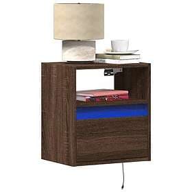 vidaXL Väggmonterade sängbord med LED-lampor 2 st brun ek