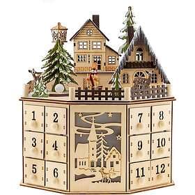 Traditional Wooden Round Advent Calendar Village
