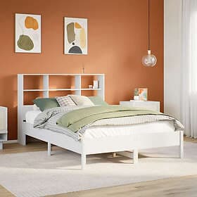 vidaXL Säng med bokhylla utan madrass vit 140x190cm massiv furu