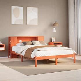 vidaXL Säng med bokhylla utan madrass vaxbrun 150x200cm massiv furu
