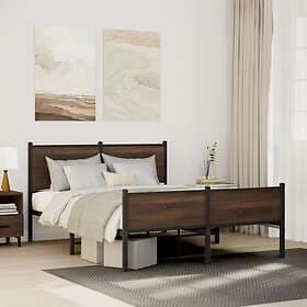 vidaXL Sängram utan madrass metall brun ek 140x200 cm