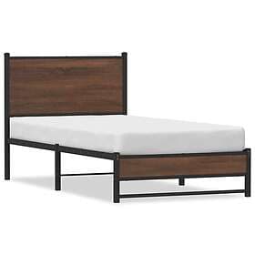 vidaXL Sängram utan madrass metall brun ek 90x200 cm