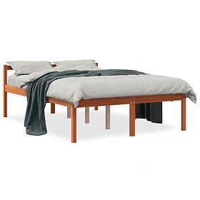 vidaXL Sängram vaxad brun 140x200 cm massiv furu