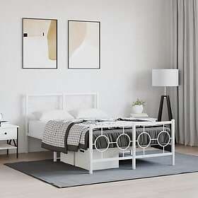 vidaXL Bed Frame with headboard and footboard white metal 120x200 cm