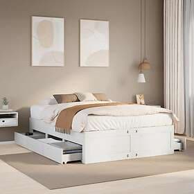 vidaXL Sängram utan madrass med lådor vit 140x190 cm massiv furu