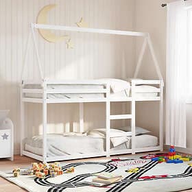 vidaXL Våningssäng med tak vit 80x200 cm massiv furu