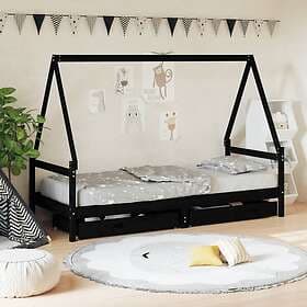 vidaXL Bed Frame with drawers black 90x200 cm solid pine