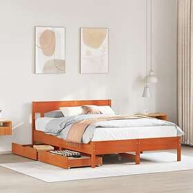 vidaXL Sängram utan madrass vaxbrun 135x190 cm massiv furu
