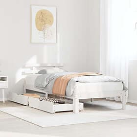 vidaXL Sängram med lådor vit 90x190 cm massiv furu