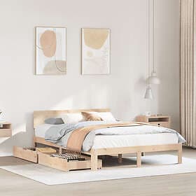 vidaXL Sängram med lådor 135x190 cm massiv furu