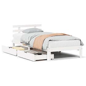 vidaXL Sängram med lådor vit 90x200 cm massiv furu