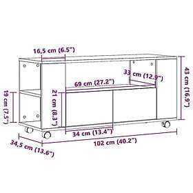 vidaXL Tv-bänk med hjul artisian ek 102x34,5x43 cm konstruerat trä