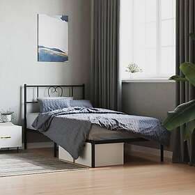 vidaXL Sängram med huvudgavel metall svart 100x190 cm