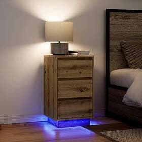 vidaXL Sängbord med LED-lampor hantverksmässig ek 38x34x65 cm