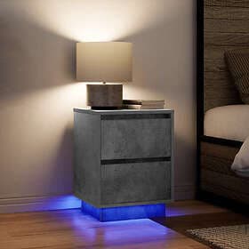 vidaXL Sängbord med LED-lampor 2 st betonggrå 38x34x50 cm