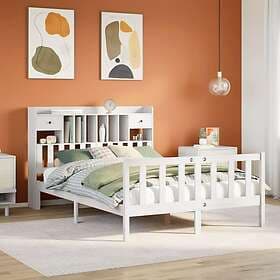vidaXL Säng med bokhylla utan vit madrass 160x200cm massiv furu