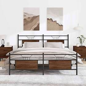 vidaXL Bed Frame metal brown oak 183x213 cm