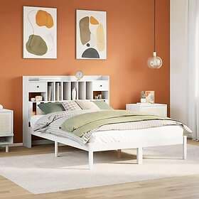 vidaXL Säng med bokhylla utan madrass vit 140x200cm massiv furu