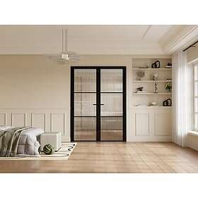 Vente Unique MASERU Folding Door Aluminum Textured Glass Black