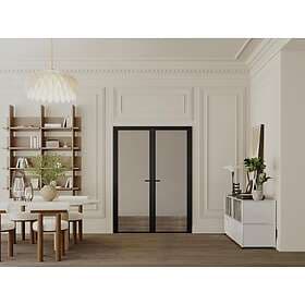 Vente Unique LOXTON Reversible Double Swing Aluminum Smoked Tempered Glass Door 