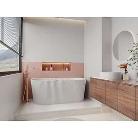 Vente Unique ZELINA Bathtub Semi Island Striated White Glossy Acrylic 149x75x58c