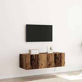 vidaXL TV Vägghylla med LED-lampor Gammal trä 100x35x31 cm