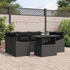 vidaXL Lounge Set 7 Pieces Black Rattan Outdoor Furniture Set