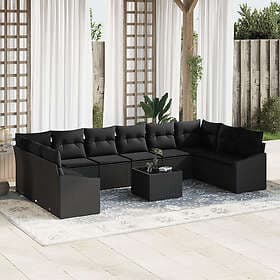 vidaXL Lounge Set 11 Pieces Black Rattan and Fabric Outdoor Sofa
