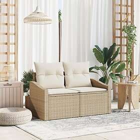 vidaXL 2-Seater Garden Sofa with Storage and Cushions Beige Poly Rattan