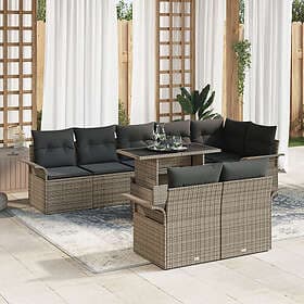 vidaXL Garden Sofa Set 9 pcs Grey Rattan Garden Table