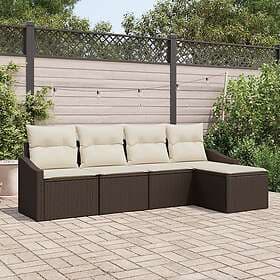 vidaXL Lounge Set 5 Pieces Brown Rattan Outdoor Modular Sofa