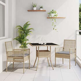 vidaXL Lounge Set 3 Pieces with Cushions Beige Poly Rattan