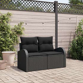 vidaXL Garden Bench 2-Seater with Storage & Cushions Black Poly Rattan