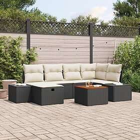 vidaXL Lounge Set 7 Pieces Black Rattan Outdoor Conservatory Furniture Square