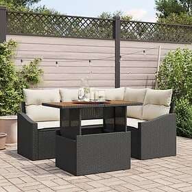 vidaXL 5-piece garden dining set with cushions black polyrattan acacia