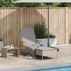 vidaXL Sunlounger Beige and Light Grey PE Rattan 157 x 55 x 92 cm Foldable 36542